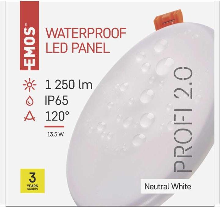 Produktbild Emos LED Panel 155mm, rund, Einbauleuchte weiss, 13,5W neut.w. IP65 (1250 lm)