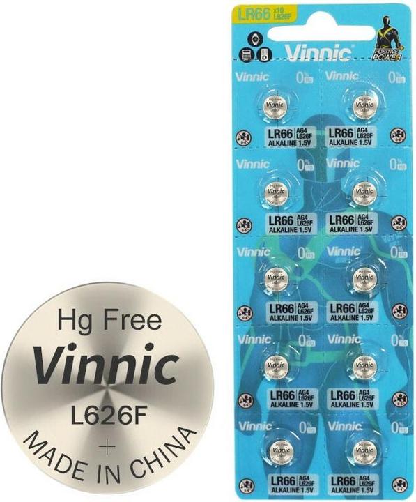 Actual product image Vinnic Set of 10 AG 4, LR66, L626F, V376, V377, LR626 (10 pcs., Device specific, 18 mAh)