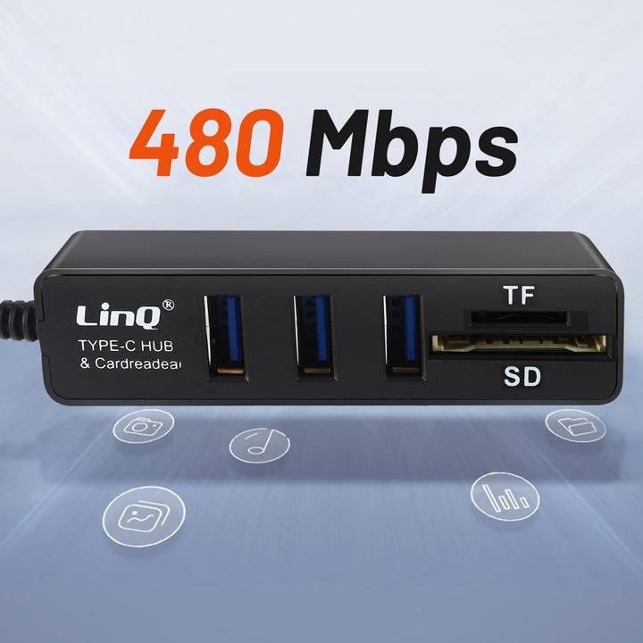 Produktbild LinQ 3 USB-Ports + SD/Micro-SD-Kartenleser (USB-C, 3 Ports)