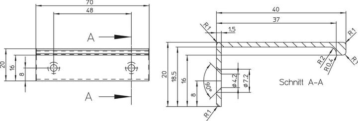 Actual product image Siro Handle strip furniture handle Crevan LA 48 mm, L 70 mm, black matt aluminium