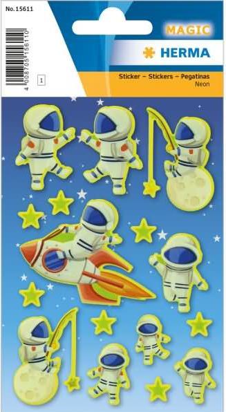 Produktbild Magni 15611 Neon Sticker für Kinder, Luca auf dem Mond (16 Aufkleber, Kunststoff, matt) selbstkleben