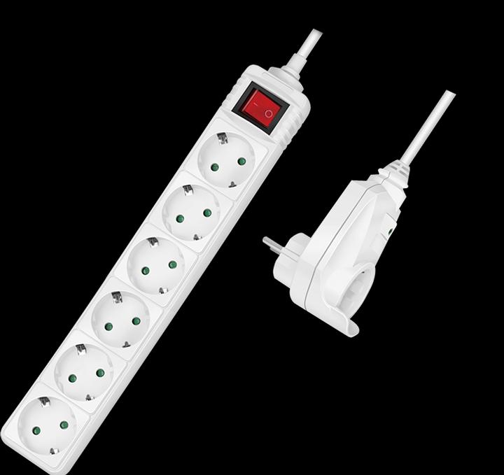 Actual product image LogiLink Power strip 7-way + switch, 6x CEE 7/3 + 1 through plug, 2 m (6 x, CEE 7/3, 2 m)