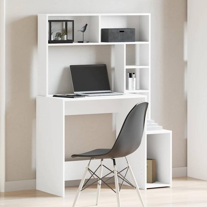 Produktbild VidaXL Schreibtisch mit Regal Weiss 100x45x140 cm Holzwerkstoff Bürotisch Tisch (100 x 45 x 140 cm)