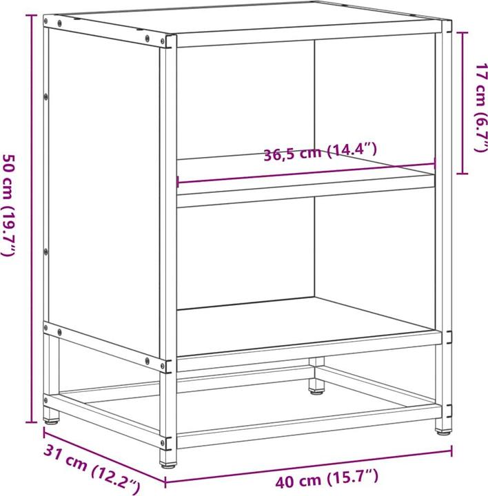 Actual product image VidaXL Bedside table brown oak look 40x31x50 cm wood-based material metal (40 x 31 x 50 cm)