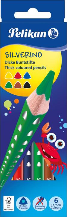 Immagine prodotto Pelikan Pastelli triangolari Silverino (Nero, Giallo, Blu scuro, Verde scuro, Marrone, Rosso, 6 x)