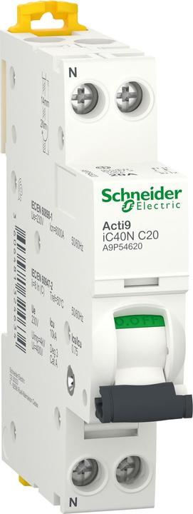 Produktbild Schneider Electric Acti9 iC40N-Leitungsschutzschalter-1P+N- A9P54620