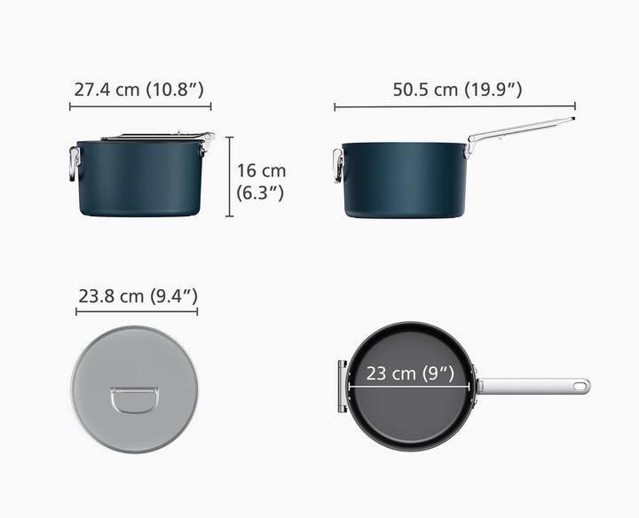 Image du produit Joseph Joseph Space Casserole à manche pliable avec couvercle D23cm (23 cm, Casserole à manche, Aluminium)