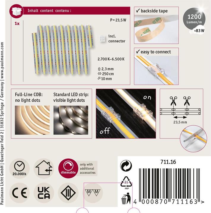 Actual product image Paulmann MaxLED 1000 Full-Line COB Stripe (Cold White, Warm white, Neutral White, 250 cm, Indoor)