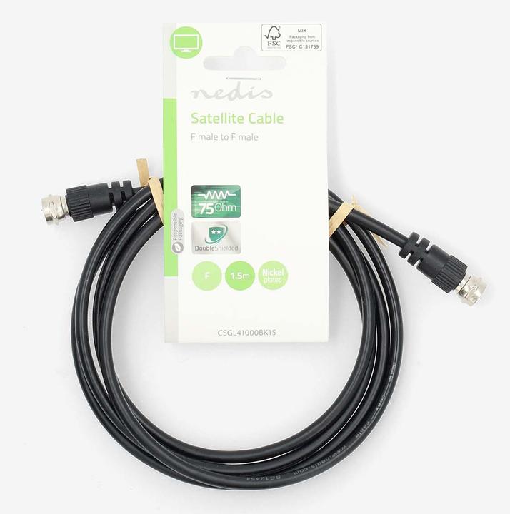 Actual product image Nedis Satellite and aerial cable | F plug | F plug | Nickel-plated | 75 Ohm | Double shielded (75 dB, Antenna cable)