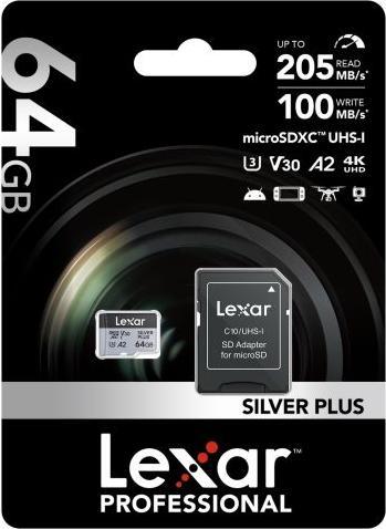 Image du produit Lexar Professional Silver Plus (64 Go, microSDXC, U3, UHS-I)