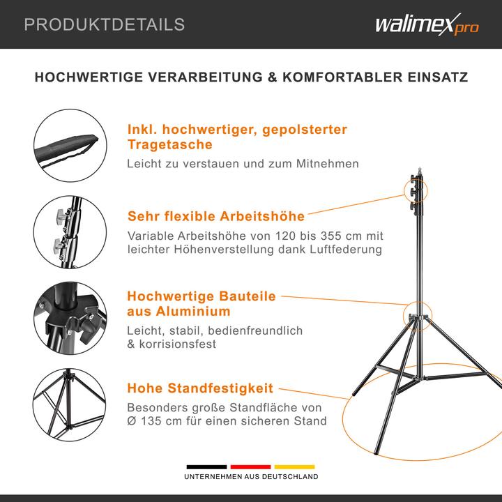 Produktbild Walimex pro pro Lampenstativ AIR mit Luftdämpfung (355 cm, 8 kg)