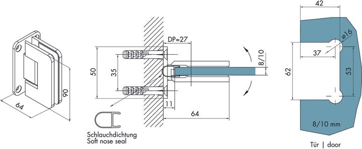 Produktbild Dormakaba Duschpendeltürbänder GRAL S 2004