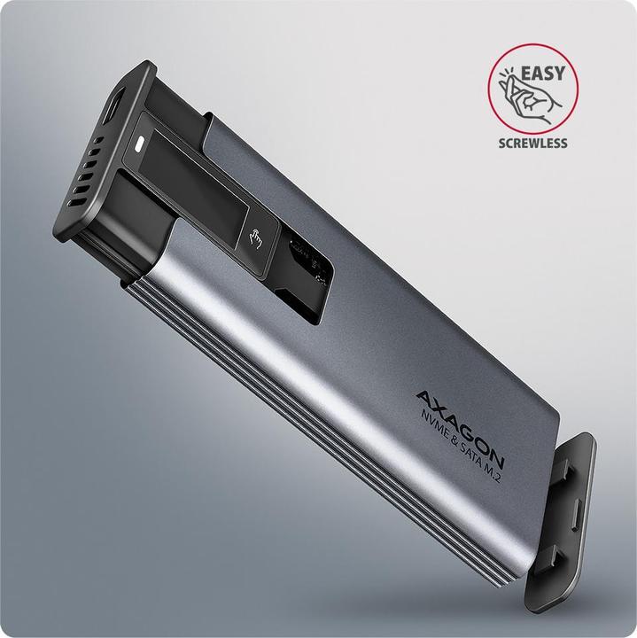 Actual product image Axagon Boitier externe USB-C 3.2 EEM2-SD2 - S-ATA/NVMe M.2 Type 2280 (Noir) (M.2 2280)