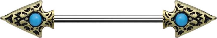 Immagine prodotto Star Piercing Barbell altgold Tribal Speer mit Türkis Stein (Acciaio chirurgico 316L, Ottone, Mnerale)
