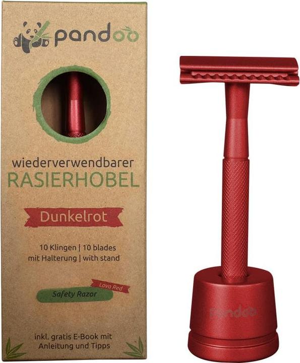 Pandoo Rasoir en métal rouge avec 10 lames et livre électronique