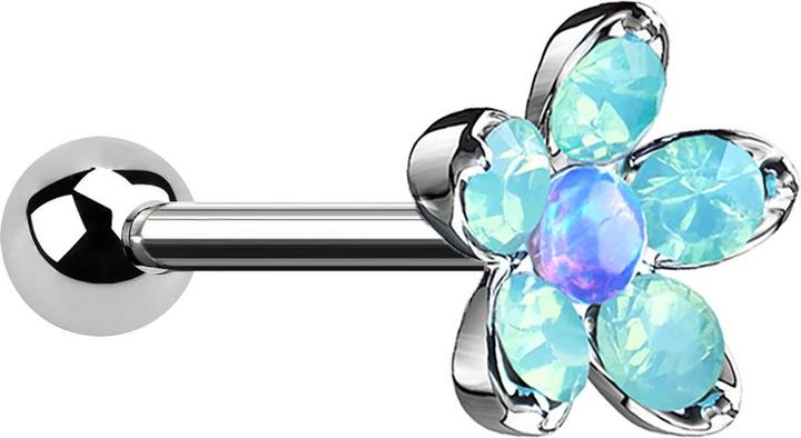 Produktbild Star Piercing Micro Barbell silber Opal Blume blau (Chirurgenstahl 316L, Messing)
