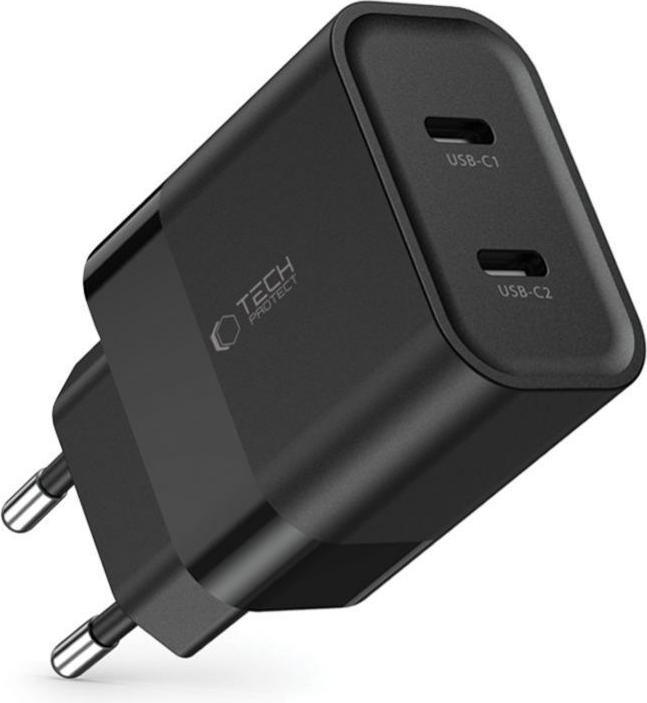 Actual product image Tech-Protect C20W mains charger 2x USB-C PD 20W - black (20 W)