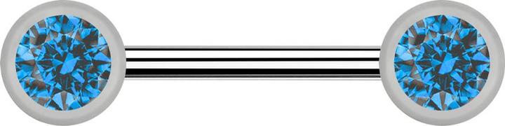 Star Piercing Barbell silber mit zwei Kugel front Kristall hellblau (Titan G23, ohne Messing)