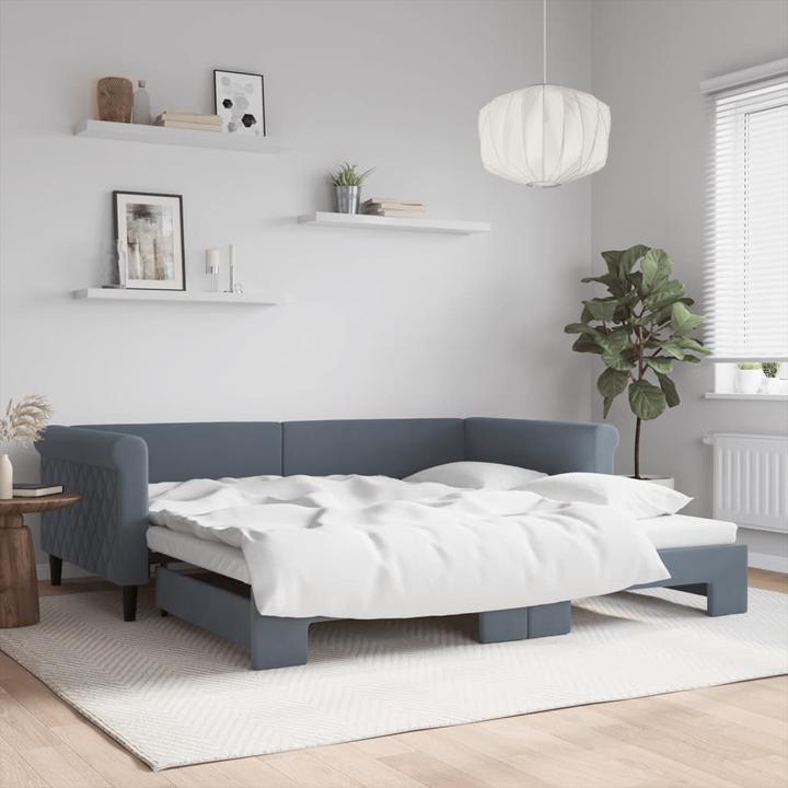Actual product image VidaXL Tagesbett Ausziehbett Sofabett Gästebett Dunkelgrau 100x200cm Samt (Sofa bed)