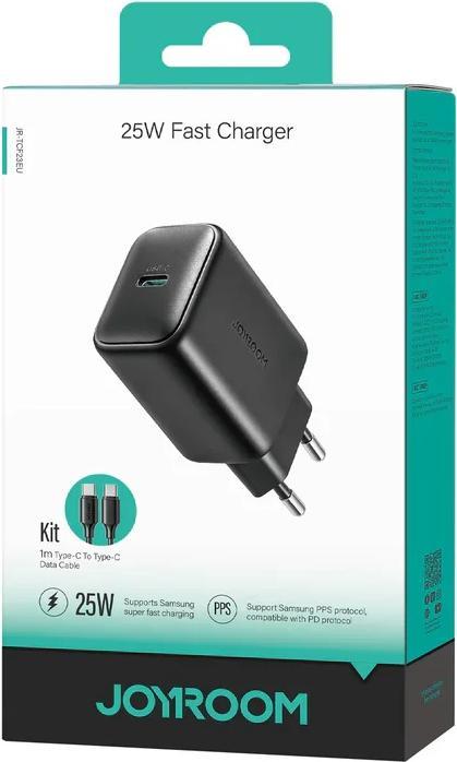Actual product image Joyroom 25W Single USB-C Charger with 60W C to C Cable, 1m - Black (25 W)