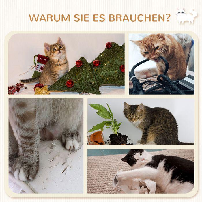 Produktbild Swisshandel24 Katzen Kletterwand 5-teiliges Set mit Treppe, 2 Kratzstämmen, Plattformen, Hängematte, Plüsch (28 cm, Beige)