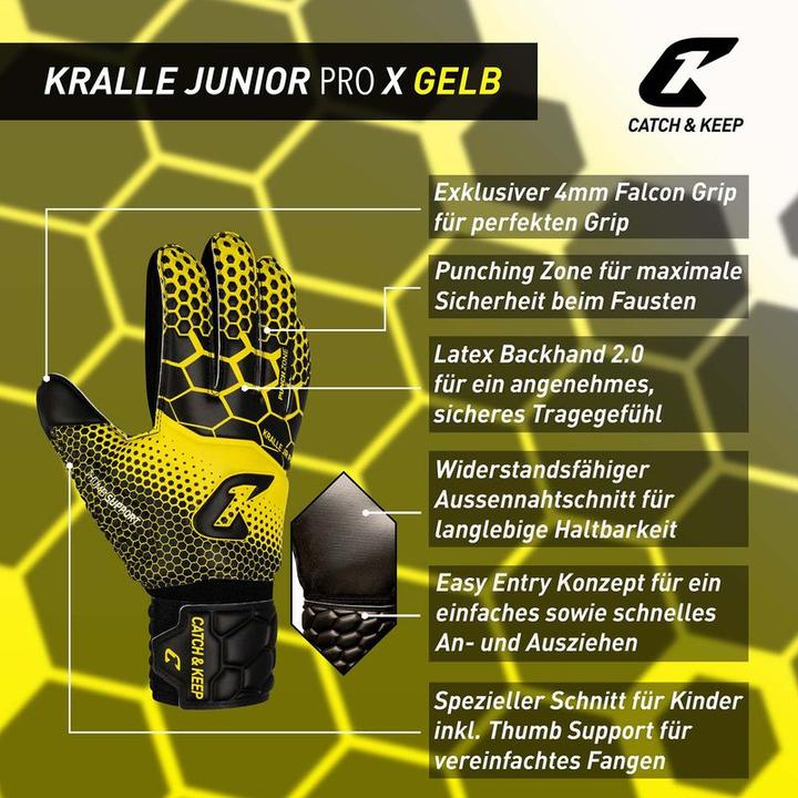 Produktbild Catch & Keep Fussballhandschuhe Kralle Junior Pro 3.0 Gr. 6 Gelb Torwart Keeper Goalie Handschuhe (6)