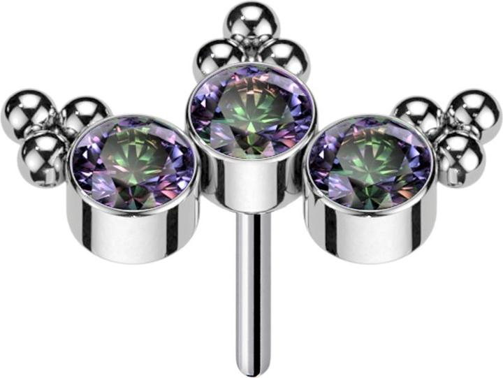 Star Piercing Threadless silber dreiecks Kugeln drei Kristalle dunkel multicolor (Titan G23, ohne Messing)