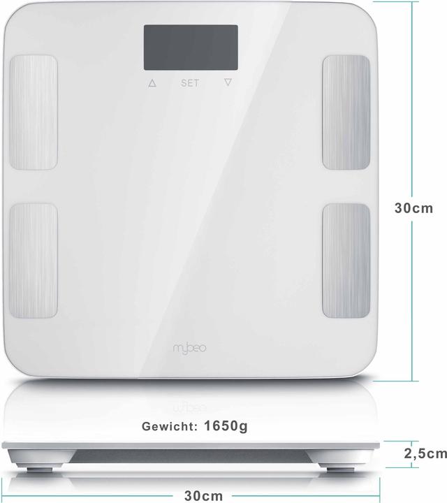 Produktbild Mybeo Digitale Körperfettwaage, LCD-Display, 7 Indikatoren. max. 10 Profile, Diagnosewaage, Analysewaage (180 kg)