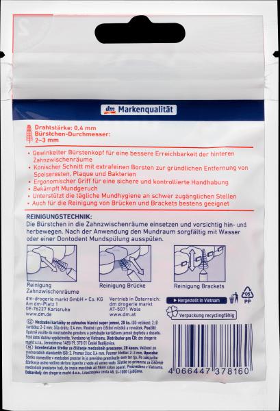 Immagine prodotto dm Dontodent Scovolini interdentali rosa angolati 0,4 mm ISO 2 (28 x, 0.40 mm)