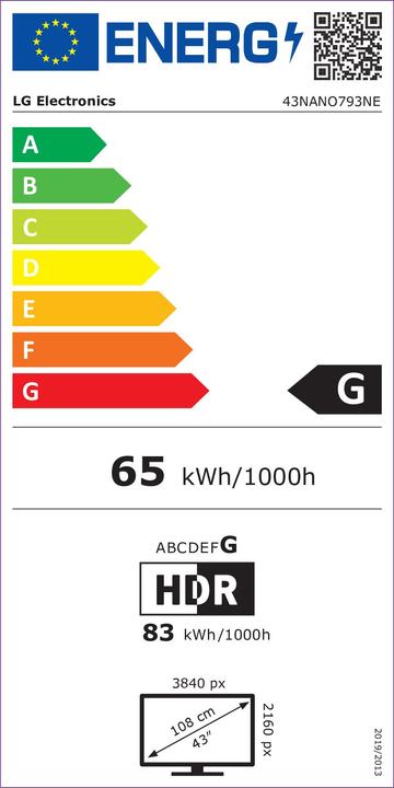 Etichetta energetica LG NanoCell 43NANO793NE TV (43 pollici) Ultra HD Smart TV WLAN (43", LCD, 4K)