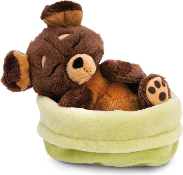 Produktbild NICI Kuscheltier Sleeping Pets brauner Hund im grünen Körbchen GREEN (11 cm)