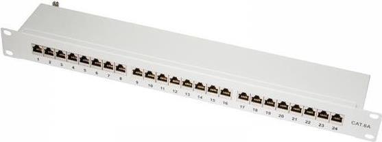 Produktbild LogiLink Patchpanel 24-fach, Cat. 6A, 48,30cm (19"), geschirmt, grau, ® (NP0060)