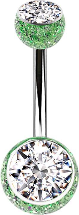 Actual product image Star Piercing Banana silver with two glitter balls green crystal silver (Acrylic, without brass, Surgical steel 316L)