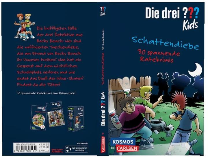 Actual product image Die drei??? Kids: Schattendiebe. 30 spannende Ratekrimis! (German, Stefanie Wegner, Ulf Blanck, 2022)
