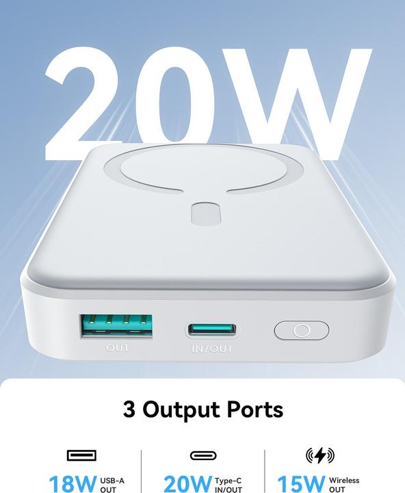 Actual product image Joyroom Mini Magnetic Wireless Powerbank (20W) (10000 mAh, 20 W, 15 Wh)