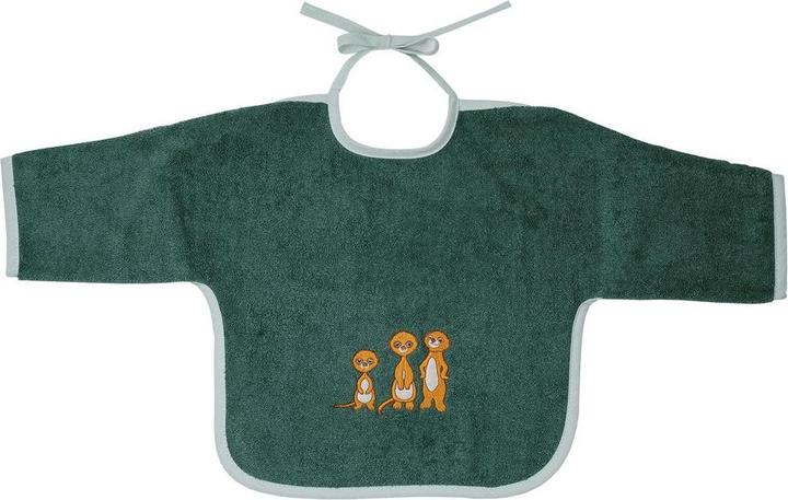 Bib sleeve bib - embroidery meerkat - pine green