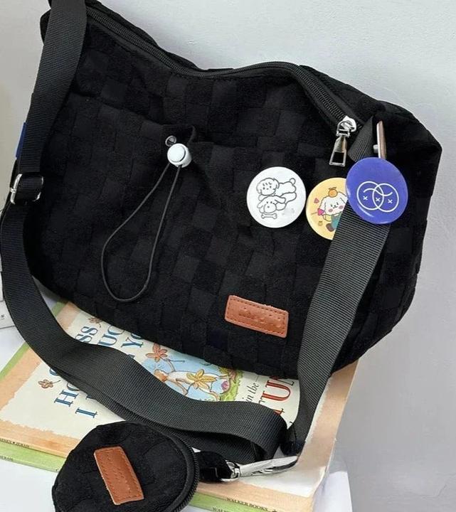 Actual product image Only-Bags.Store Crossbody Bag Solid Colour Plaid Print Large Capacity Shoulder Bag Cute Handbag