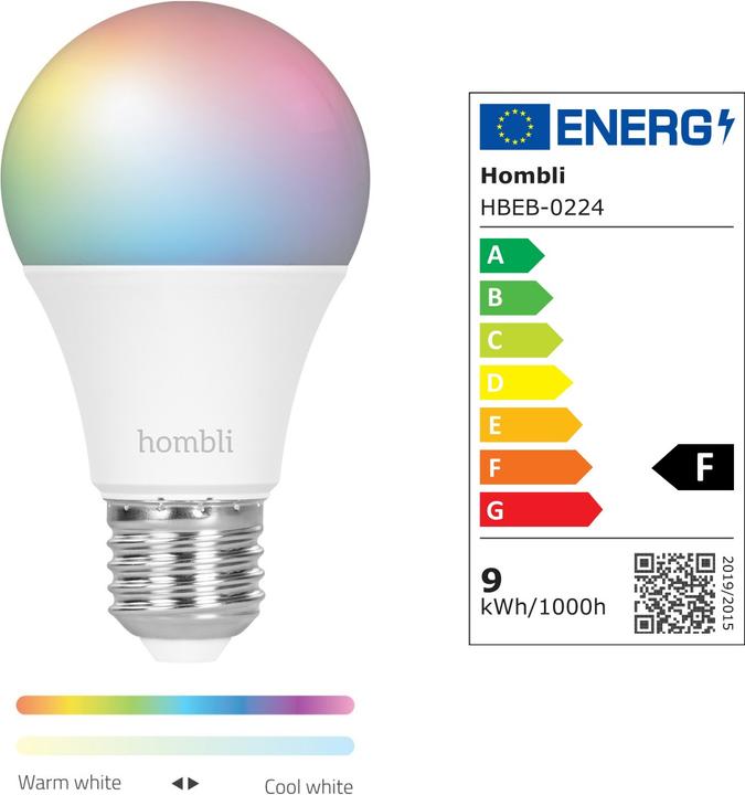 Energie-Label Hombli Smart Bulb RGB (E27, 9 W, 800 lm, 1 x, F)