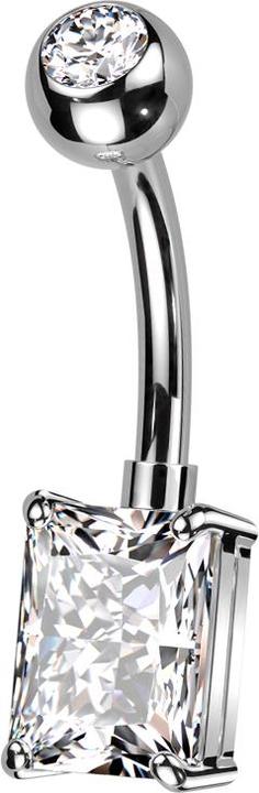 Produktbild Star Piercing Banane silber mit Kugel silber Kristall silber und grossem rechteckigem Kristall silber (Messing, Titan G23)