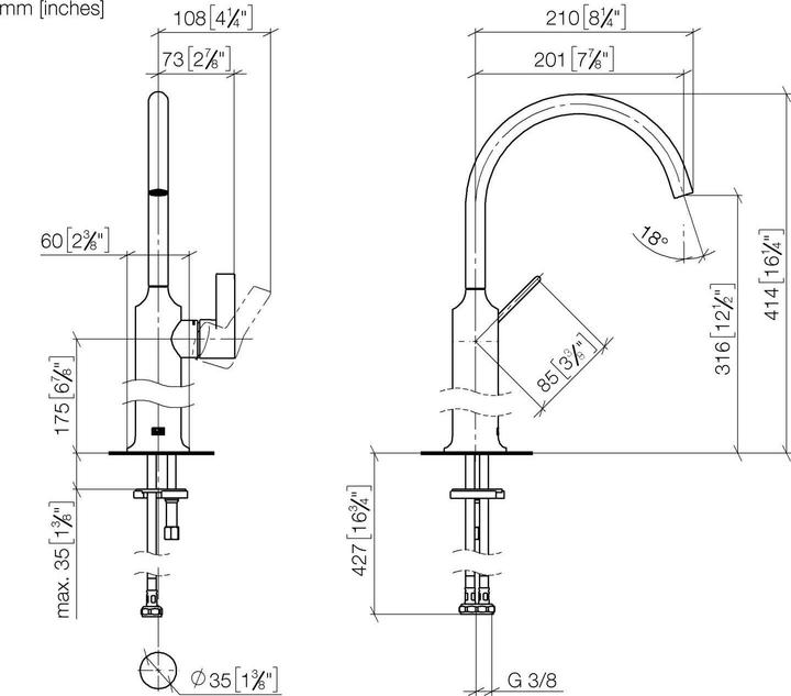 Actual product image Dornbracht VAIA single-lever basin mixer with raised foot without pop-up waste, 201 mm projection, 3
