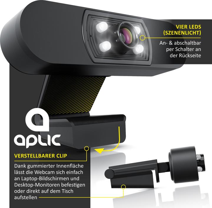 Actual product image Aplic FHD webcam, light correction, 1920x1080P @ 30Hz, 4 auxiliary lights, scene light, microphone (2.07 Mpx)