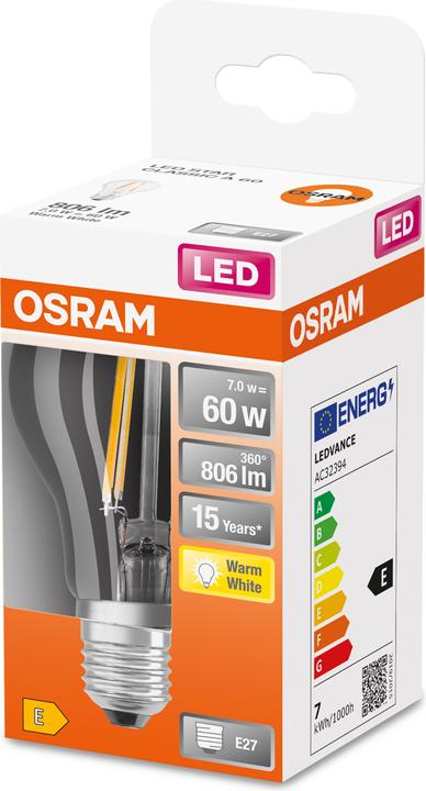 Actual product image Osram LED illuminant Retrofit Classic A Filament (E27, 6.50 W, 806 lm, 1 x, E)