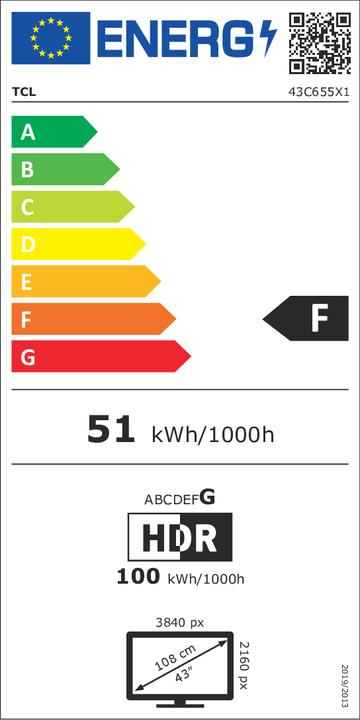 Energy Label TCL 43C655 (43", QLED, 4K, 2024)