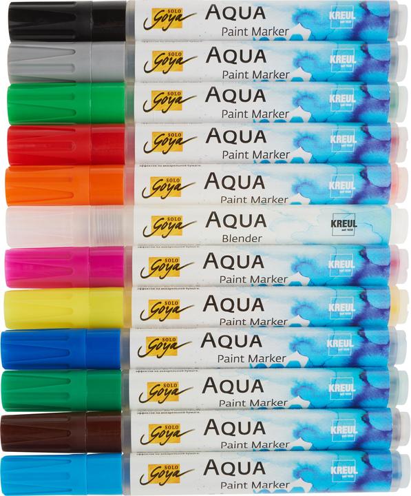 Immagine prodotto Solo Goya Aqua Paint Marker Powerpack (Nero, Blu cobalto, Ossido marrone scuro, Ciano, Grigio chiaro, Giallo-verde, Verde permanente, 12 x)