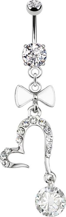 Actual product image Hollywood Body Jewelry Banana silver with two balls crystal silver pendant open heart and bow tie (Brass, Surgical steel 316L)