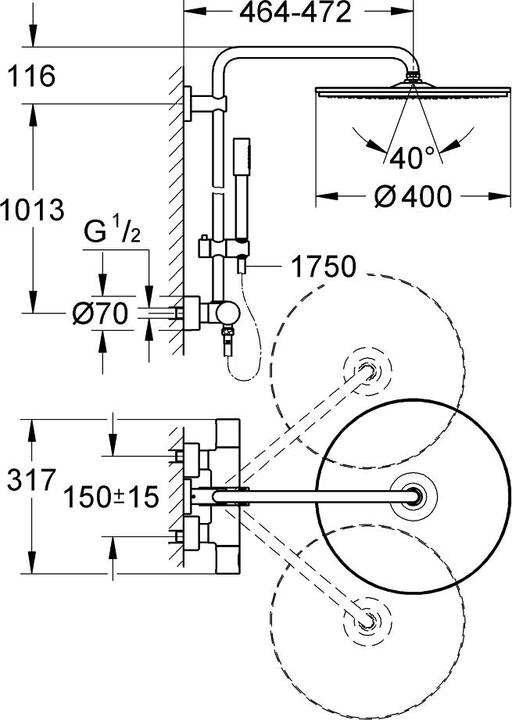 Produktbild Grohe Duschsystem RAINSHOWER SYSTEM 400 mit Thermostatbatterie chrom