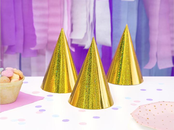 Productafbeelding Partydeco Partyhüte holografisch Gold, 16 x 10 cm, 6 Stück