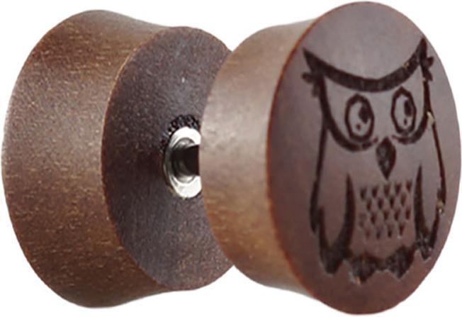 Immagine prodotto Star Piercing Tappo finto in legno Sawo con gufo (senza ottone, Organico)