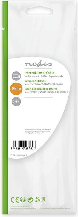Immagine prodotto Nedis Cavo di alimentazione interno | Molex maschio | SATA 15 pin femmina | Placcato oro | 0,15 m |