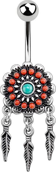 Star Piercing Banane silber Aztec Tribal Blume mit Anhänger (Messing, Chirurgenstahl 316L)
